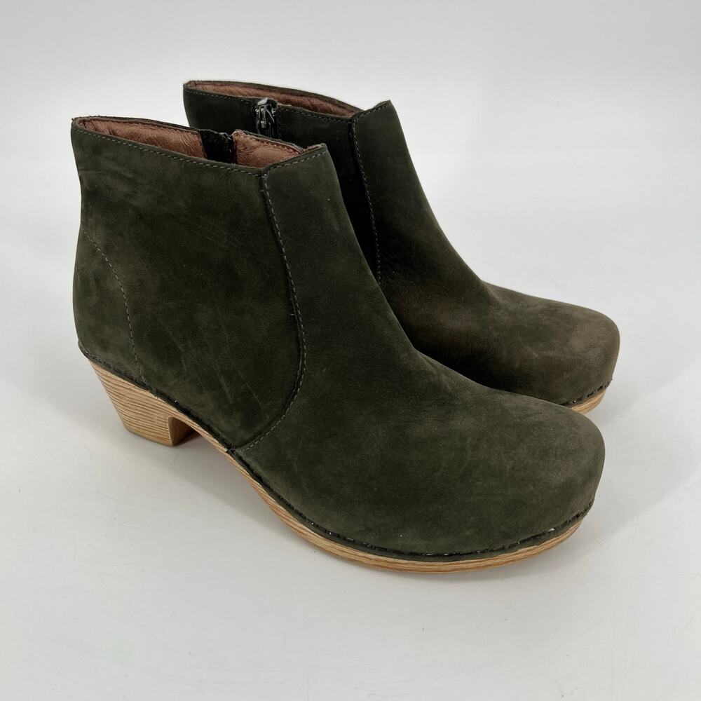 Dansko Maria Bootie Womens EU 37 US 6.5-7 Olive Green Nubuck Leather Zip Ankle